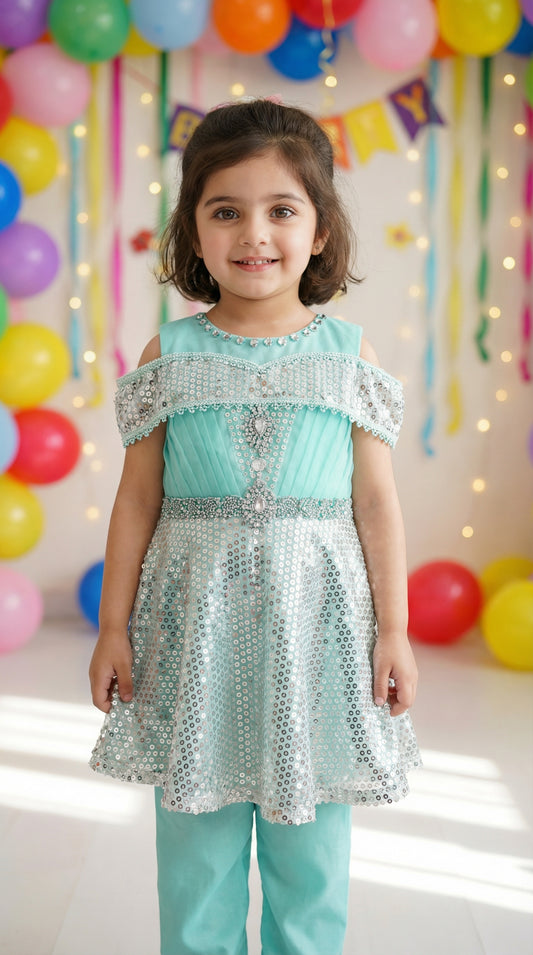 Sparkle & Shine Cold-Shoulder Party Net Frock