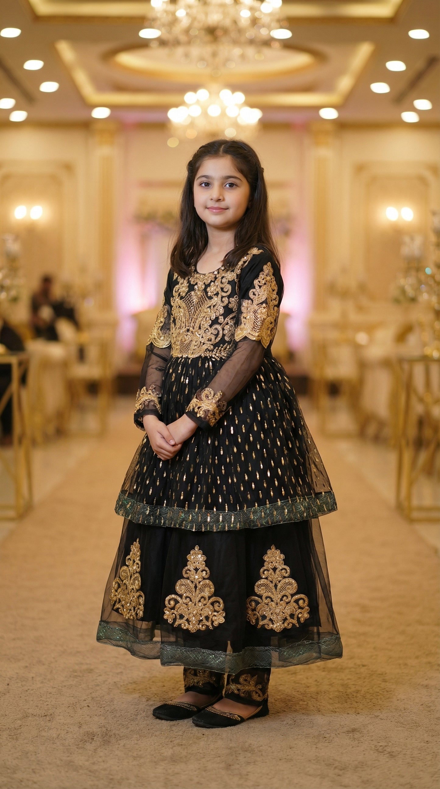 Zari Royale Black Embroidered Net & Chiffon Frock