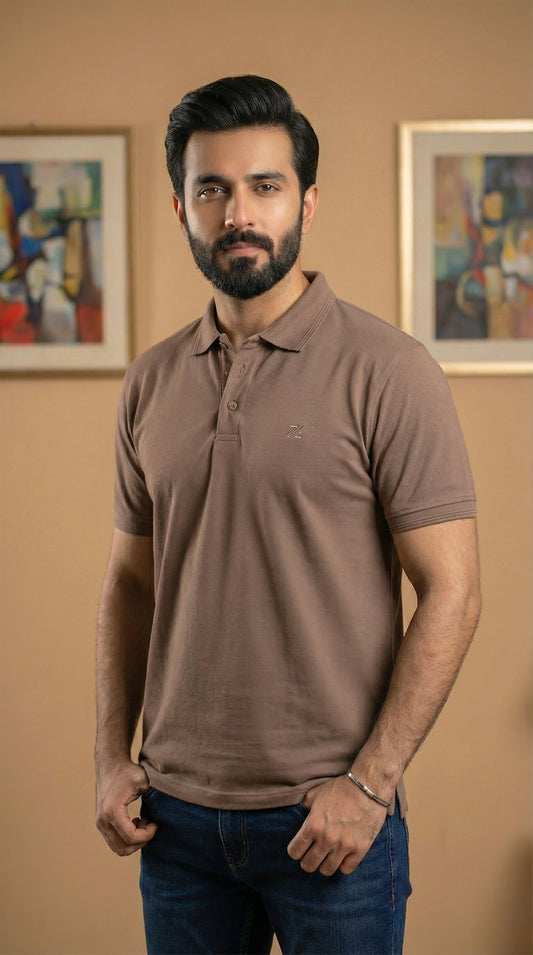Premium Bio-Polished Pique Polo – Earthy Taupe