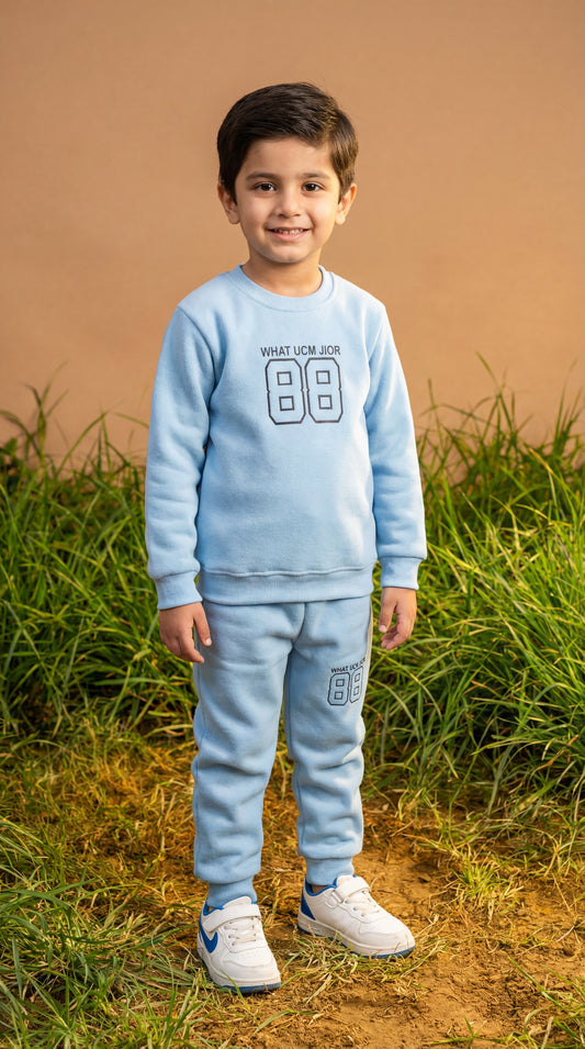 Fineloops Kids' "Varsity 88" 2-Piece Set – Sky Blue Sweatshirt & Trousers