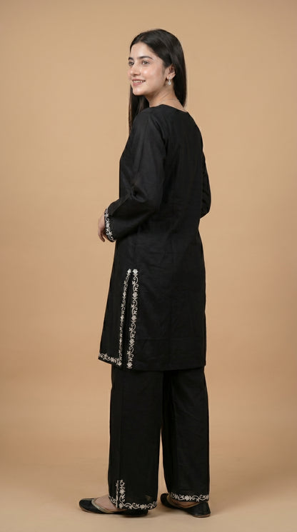Minimalist Elegance: Black Designer 2-Piece Cotton Suit