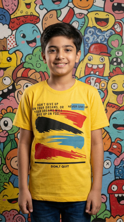 "Don't Giveup" Yellow Premium Graphic Printed Tee – Soft Cotton Blend