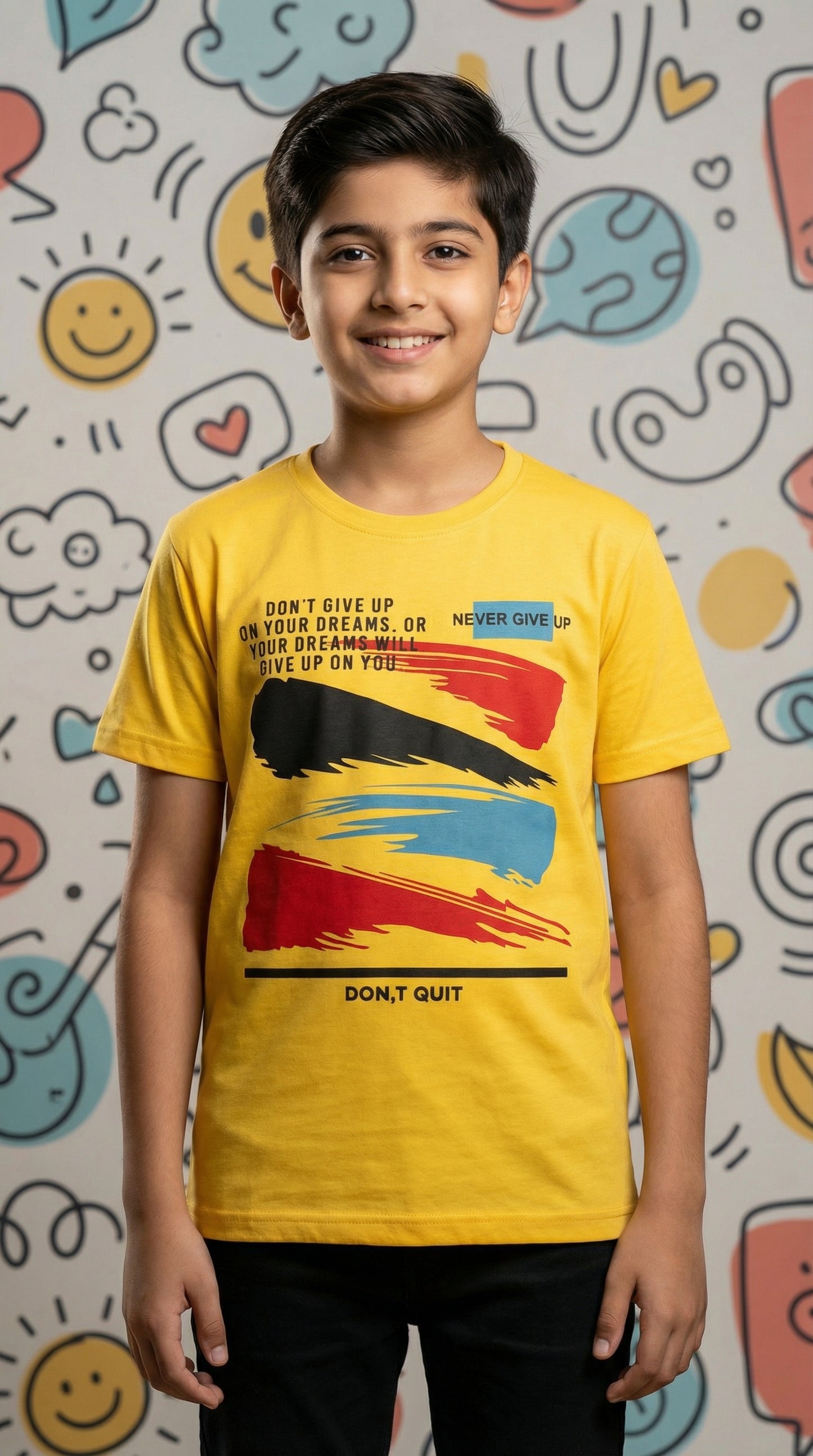 "Don't Giveup" Yellow Premium Graphic Printed Tee – Soft Cotton Blend