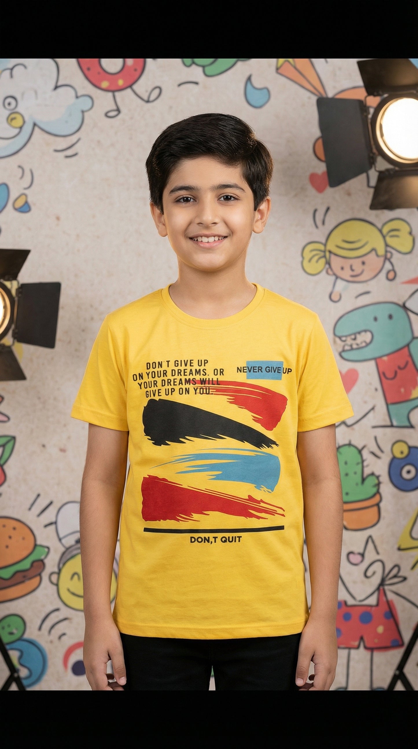 "Don't Giveup" Yellow Premium Graphic Printed Tee – Soft Cotton Blend