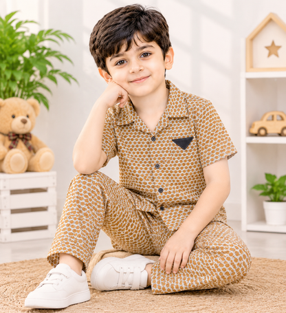 Caramel Dot Charm – Premium Blended Jacquard Boys 2 Piece Set