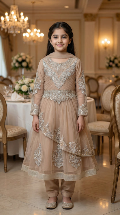 Mocha Regal Tiered Net Frock