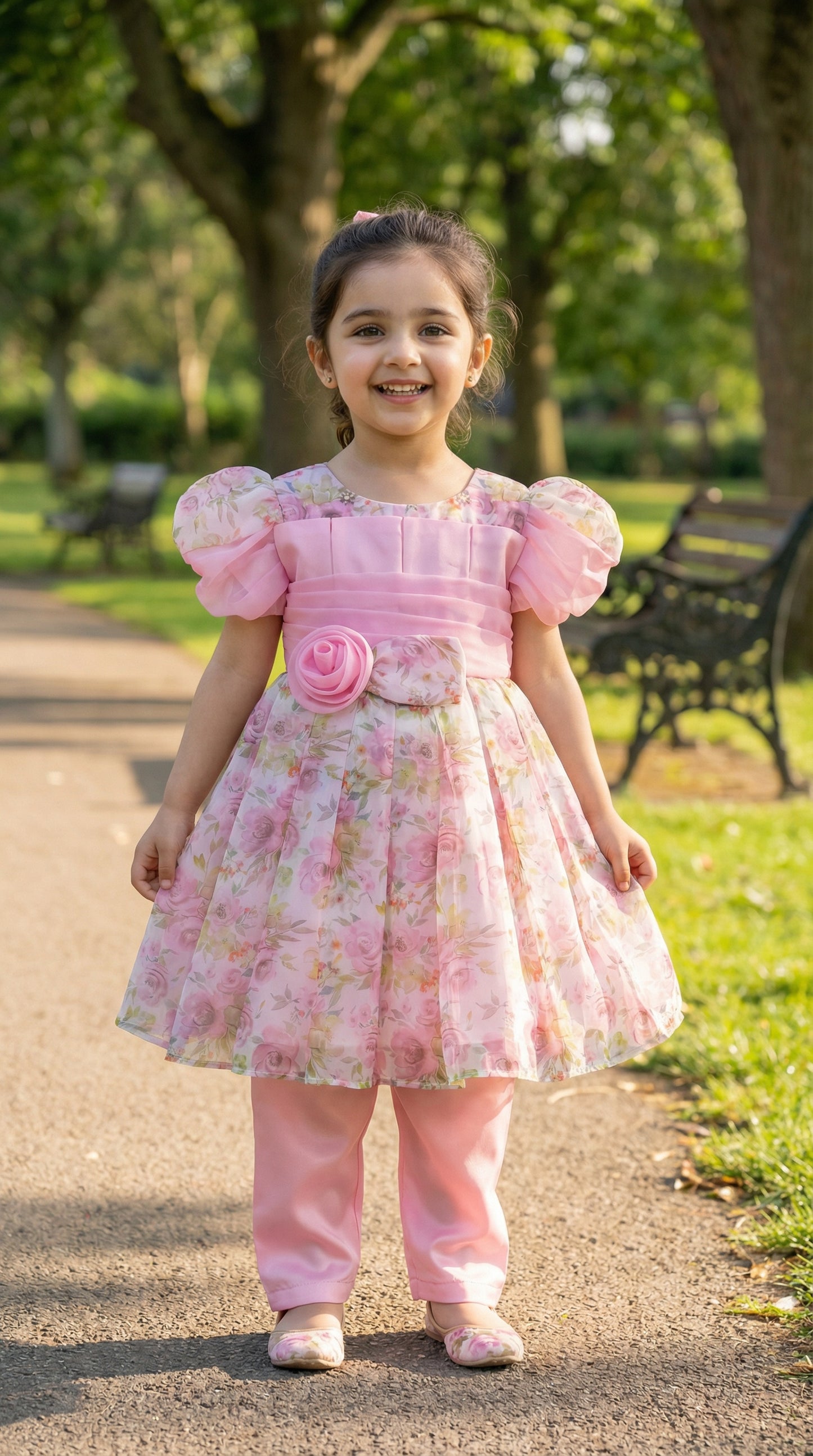 Rosy Bloom Floral Tiered Imported Tissue Frock