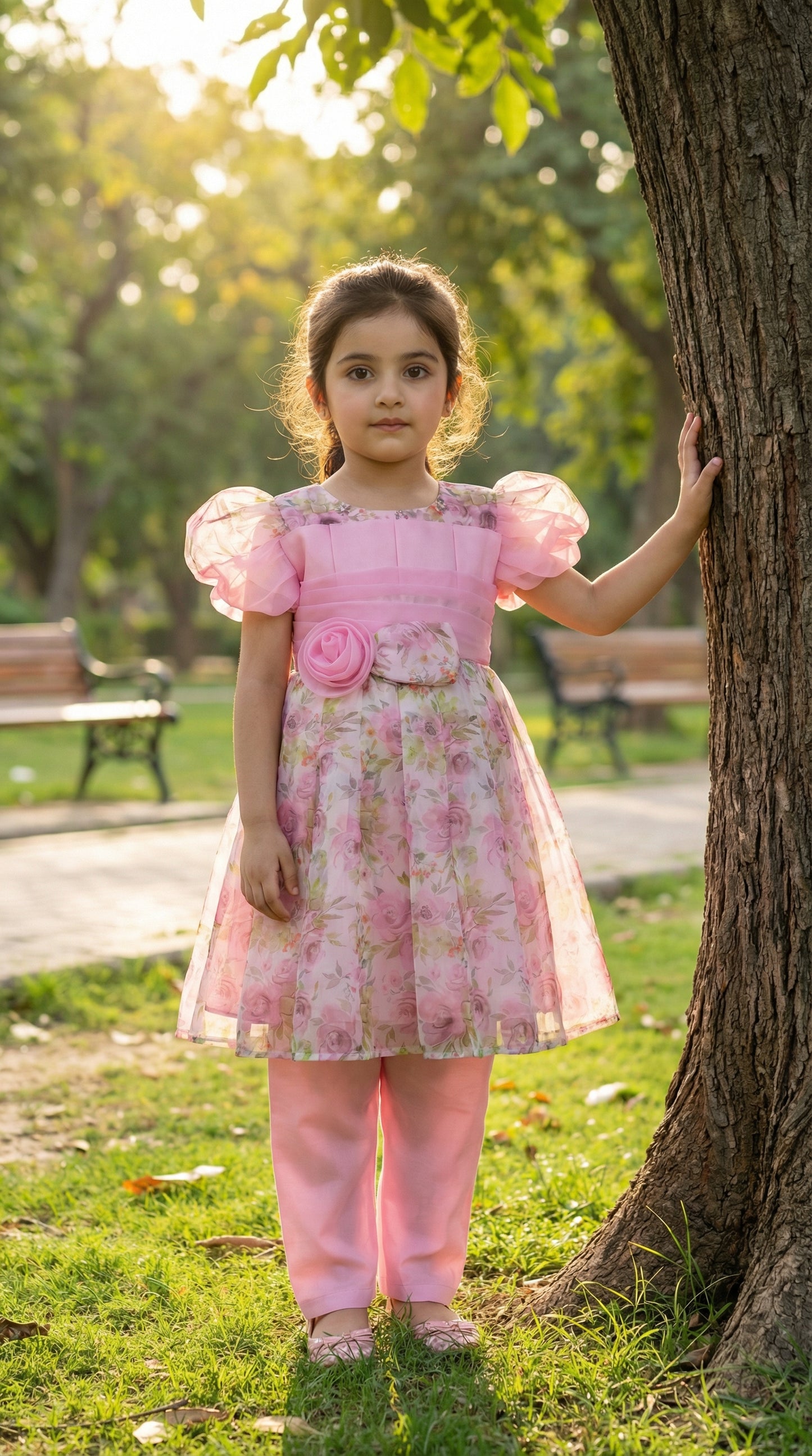 Rosy Bloom Floral Tiered Imported Tissue Frock