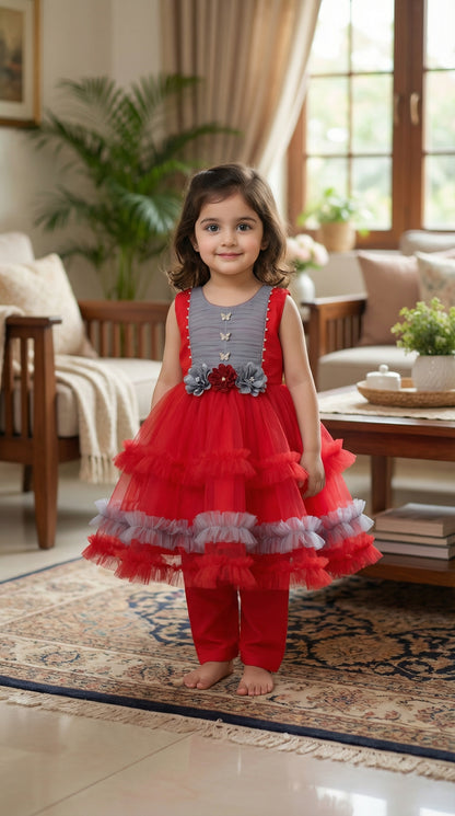 Whimsical Butterfly Ruffle Net Frock