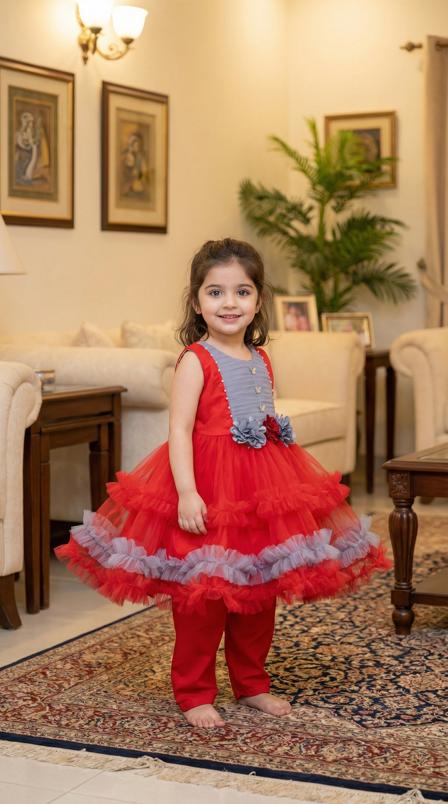 Whimsical Butterfly Ruffle Net Frock