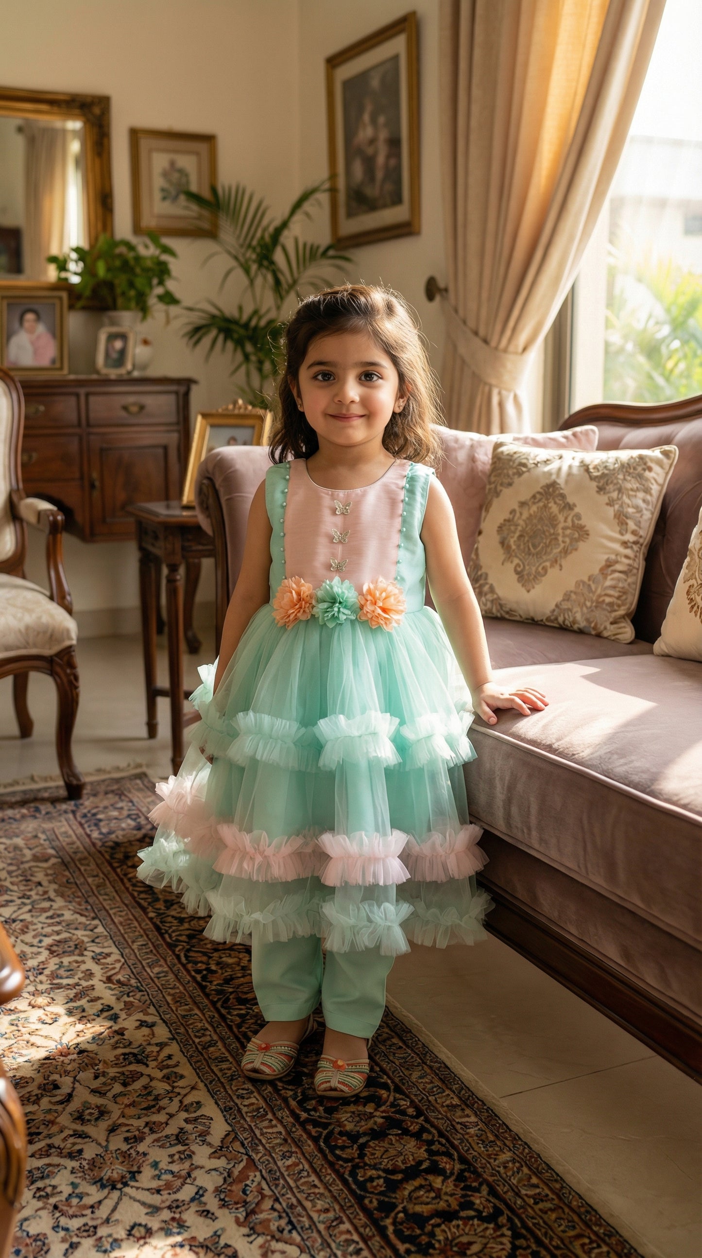 Bella Butterfly Ruffled Net Frock