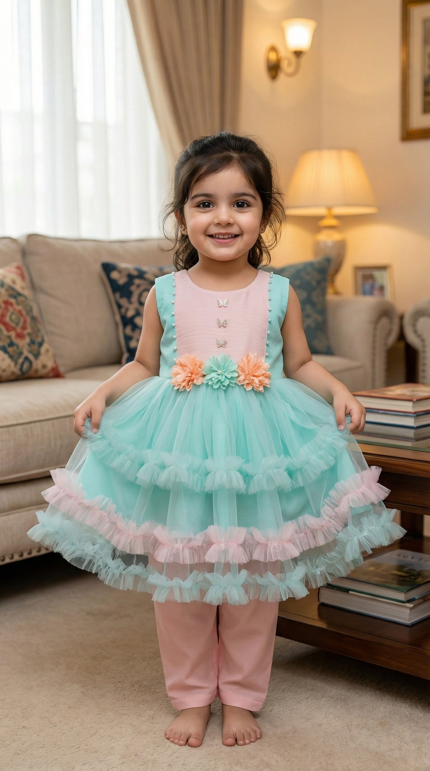 Bella Butterfly Ruffled Net Frock
