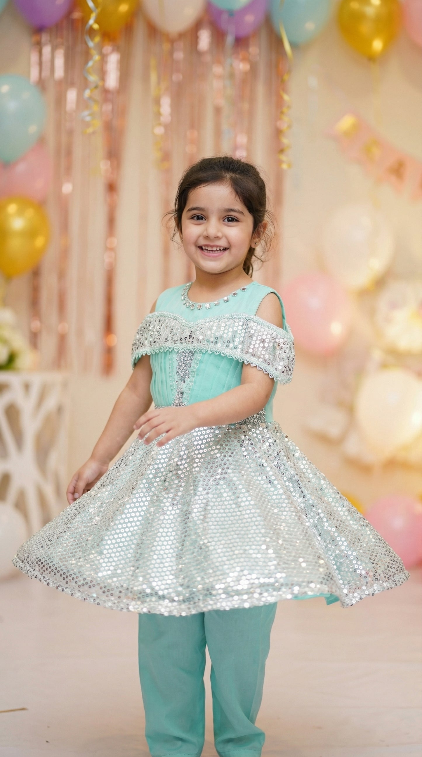 Sparkle & Shine Cold-Shoulder Party Net Frock