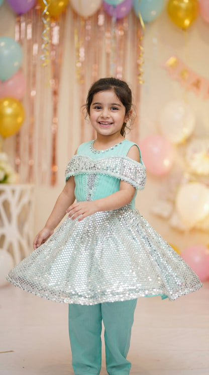 Sparkle & Shine Cold-Shoulder Party Net Frock