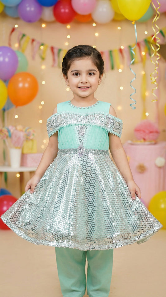 Sparkle & Shine Cold-Shoulder Party Net Frock