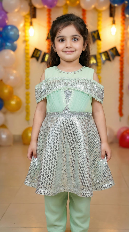 Starlight Sequin Cold-Shoulder Ensemble Frock