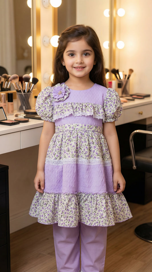 Lilac Meadow Tiered Imported Chiffon Frock