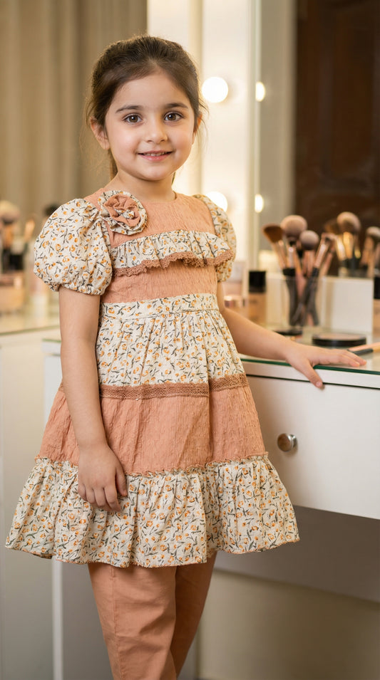 Petals & Pleats Tiered Chiffon Frock