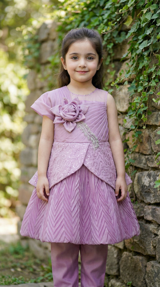 Royal Bloom Pleated Cotton Chiffon Frock