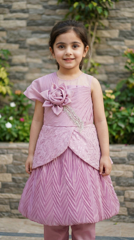 Royal Bloom Pleated Cotton Chiffon Frock