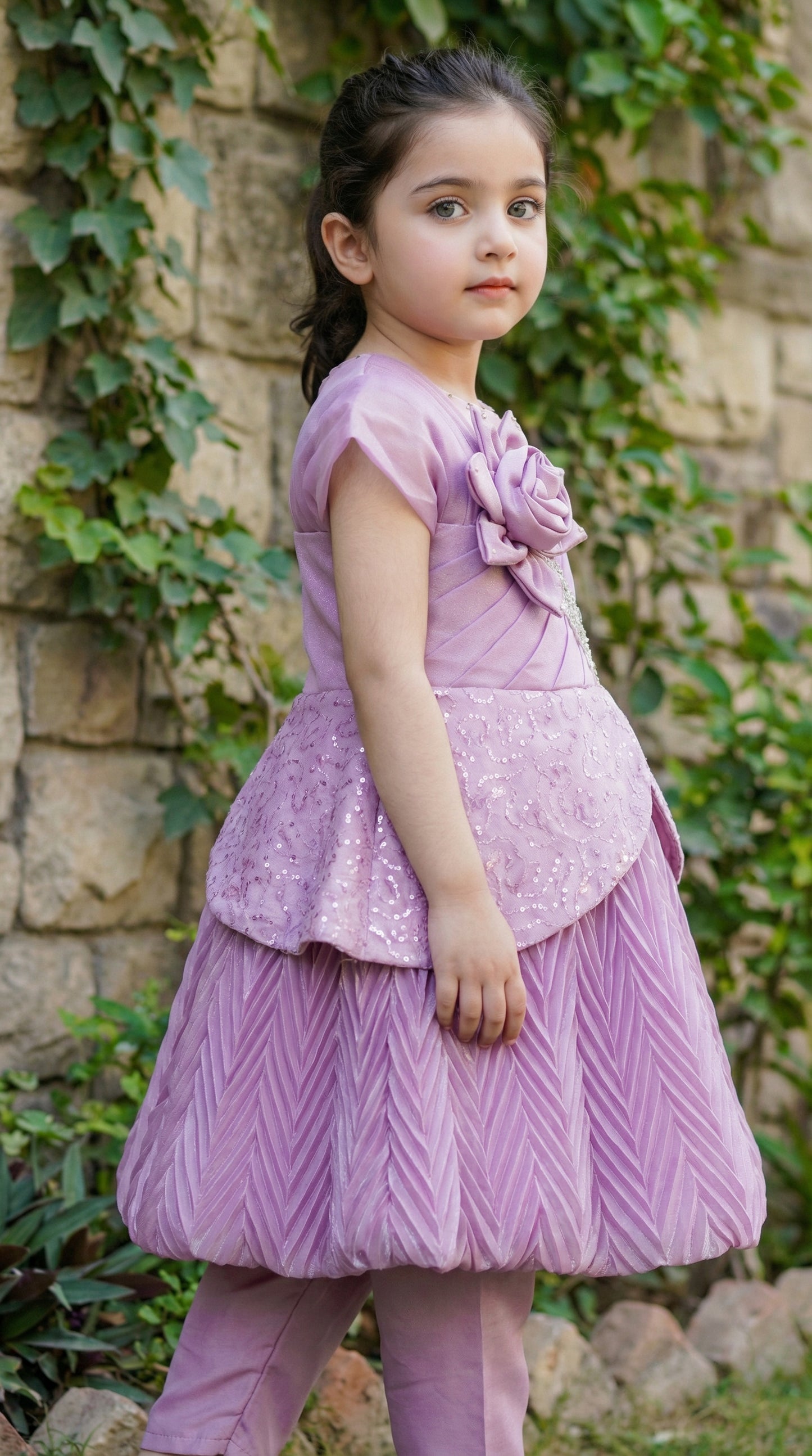 Royal Bloom Pleated Cotton Chiffon Frock