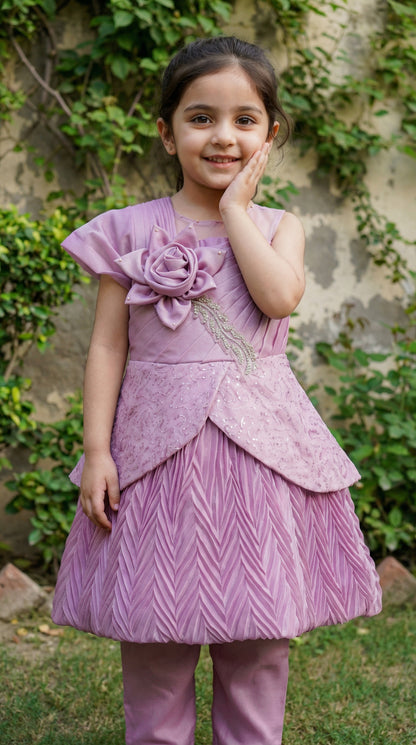 Royal Bloom Pleated Cotton Chiffon Frock