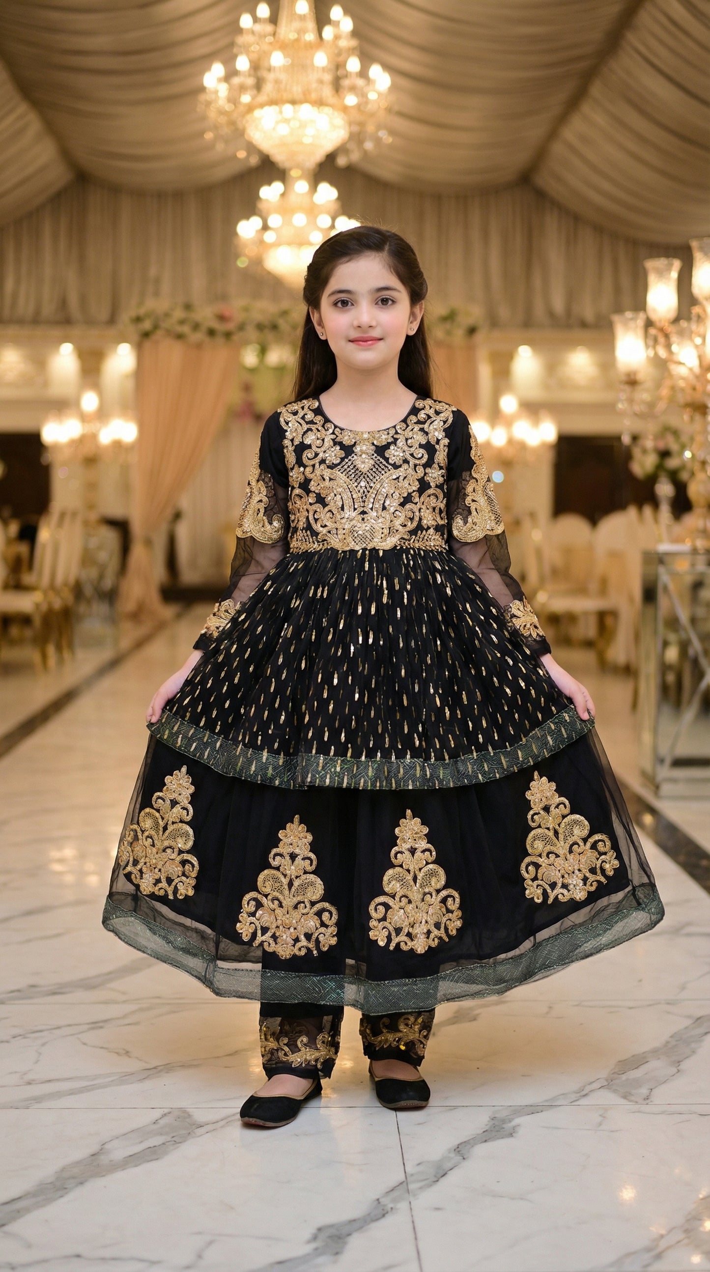 Zari Royale Black Embroidered Net & Chiffon Frock