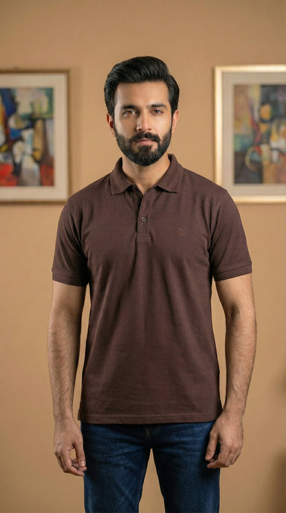 Premium Dark Brown Bio-Polished Pique Polo