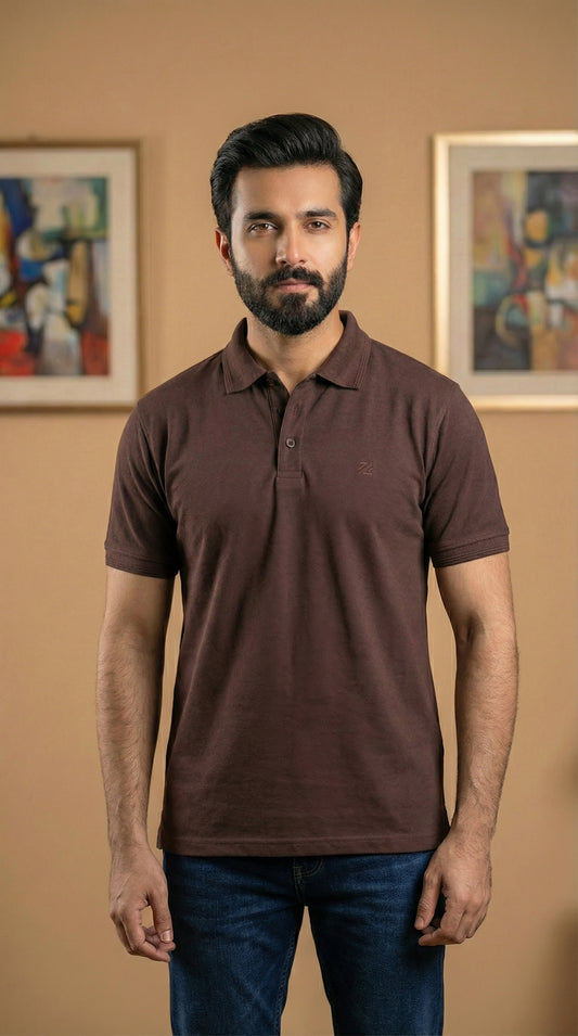 Premium Dark Brown Bio-Polished Pique Polo