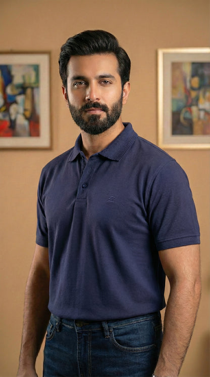 Navy Blue Premium Bio-Polished Soft Pique Polo