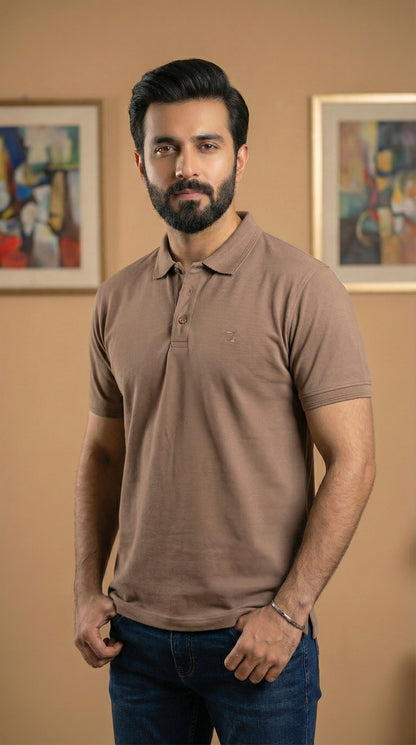 Premium Bio-Polished Pique Polo – Earthy Taupe