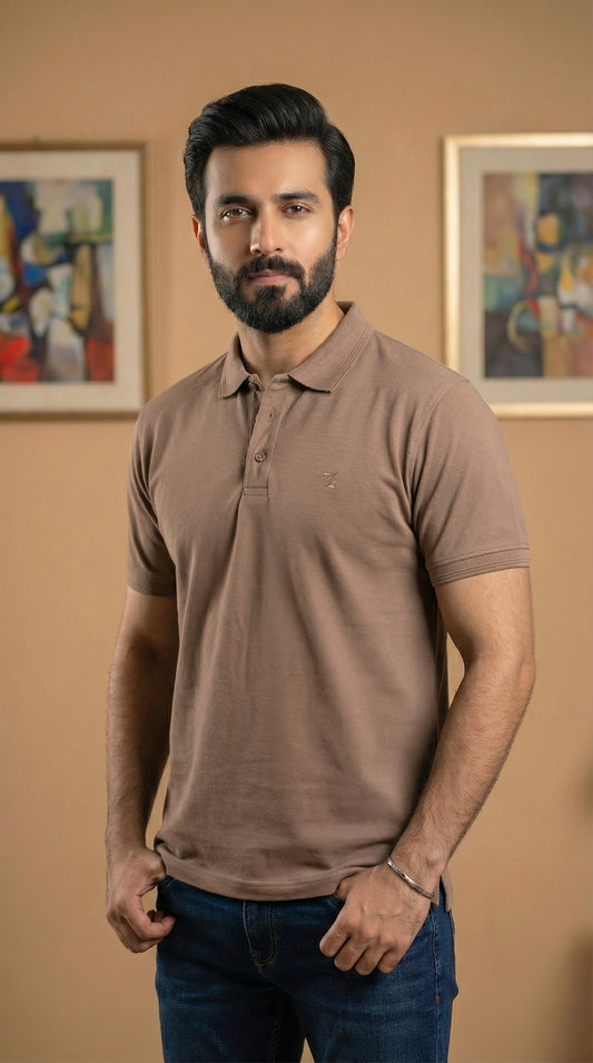 Premium Bio-Polished Pique Polo – Earthy Taupe