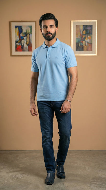 Sky Blue Bio-Polished Soft Pique Polo