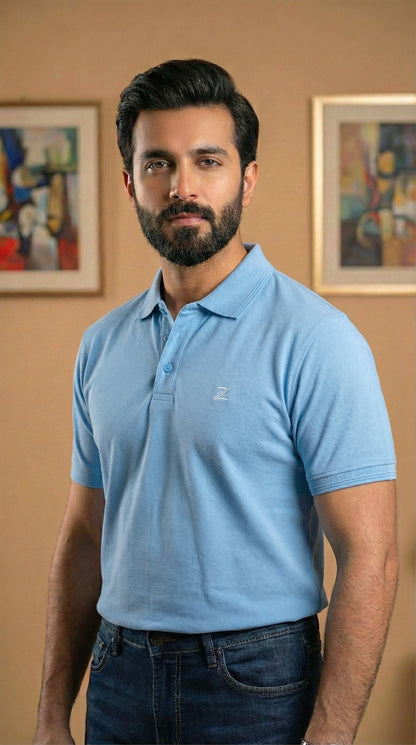 Sky Blue Bio-Polished Soft Pique Polo