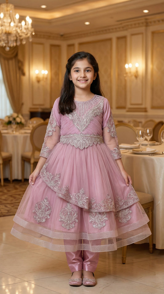 Blossom Rose Embroidered Tiered Frock