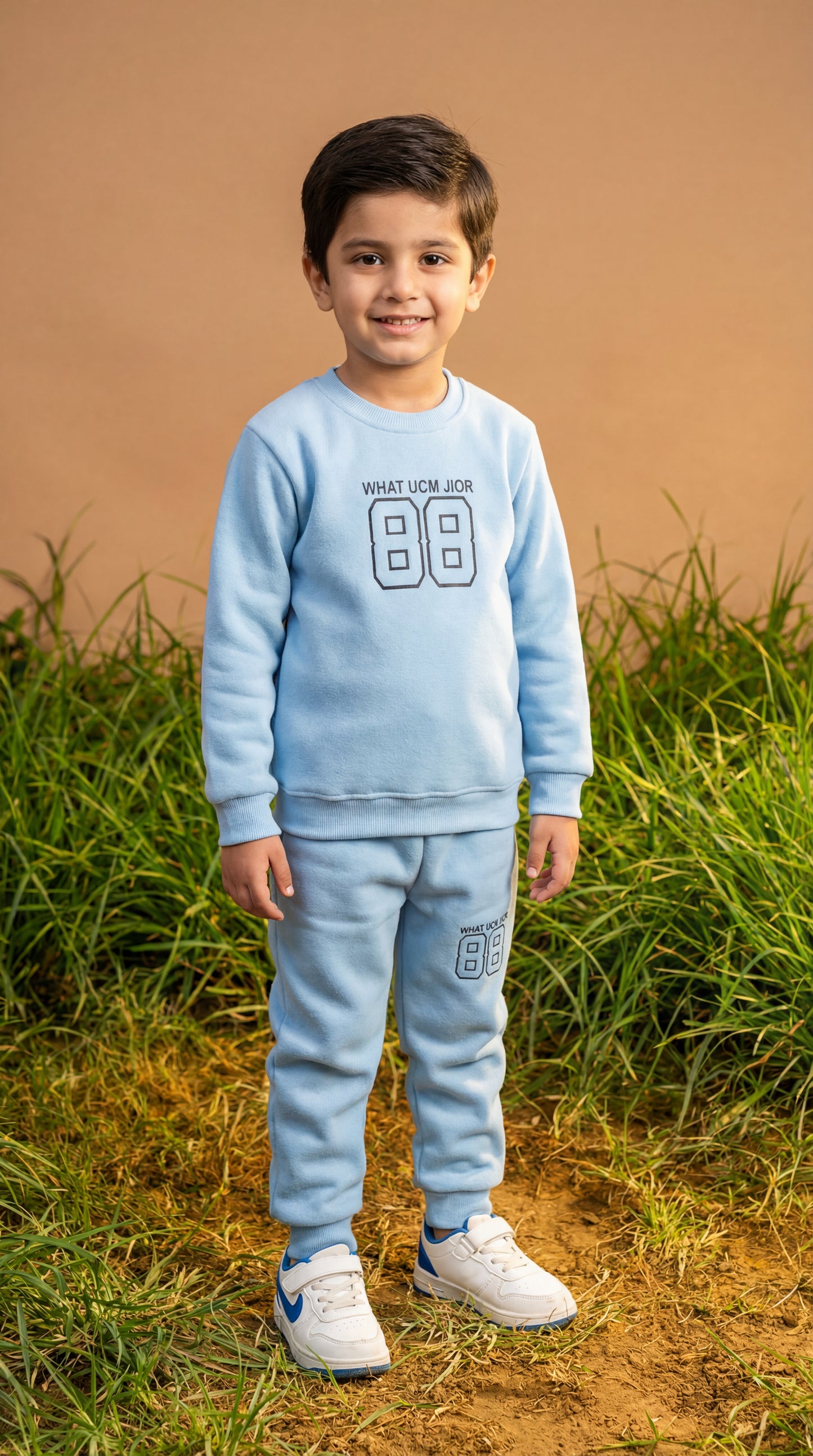 Fineloops Kids' "Varsity 88" 2-Piece Set – Sky Blue Sweatshirt & Trousers