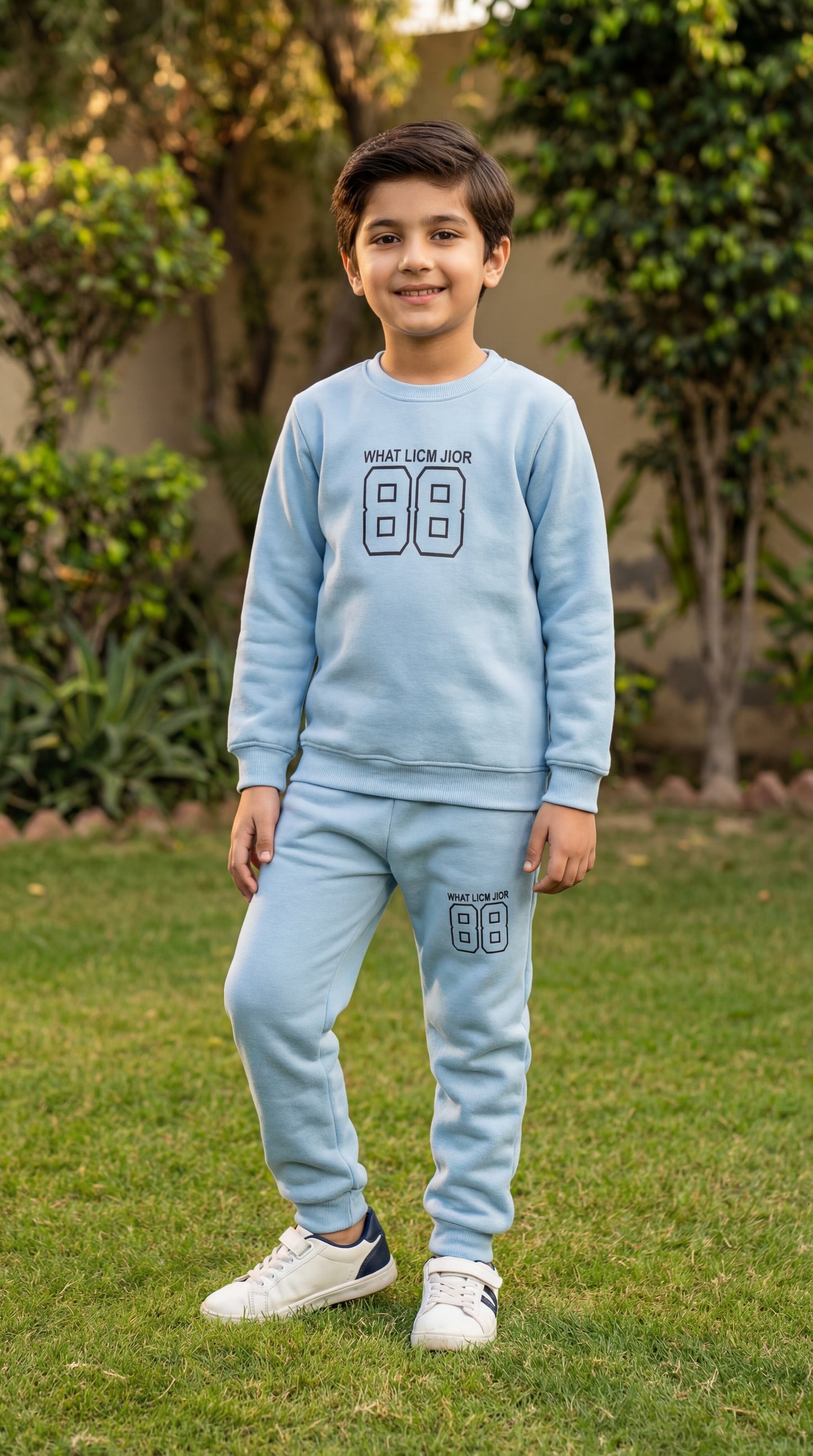 Fineloops Kids' "Varsity 88" 2-Piece Set – Sky Blue Sweatshirt & Trousers
