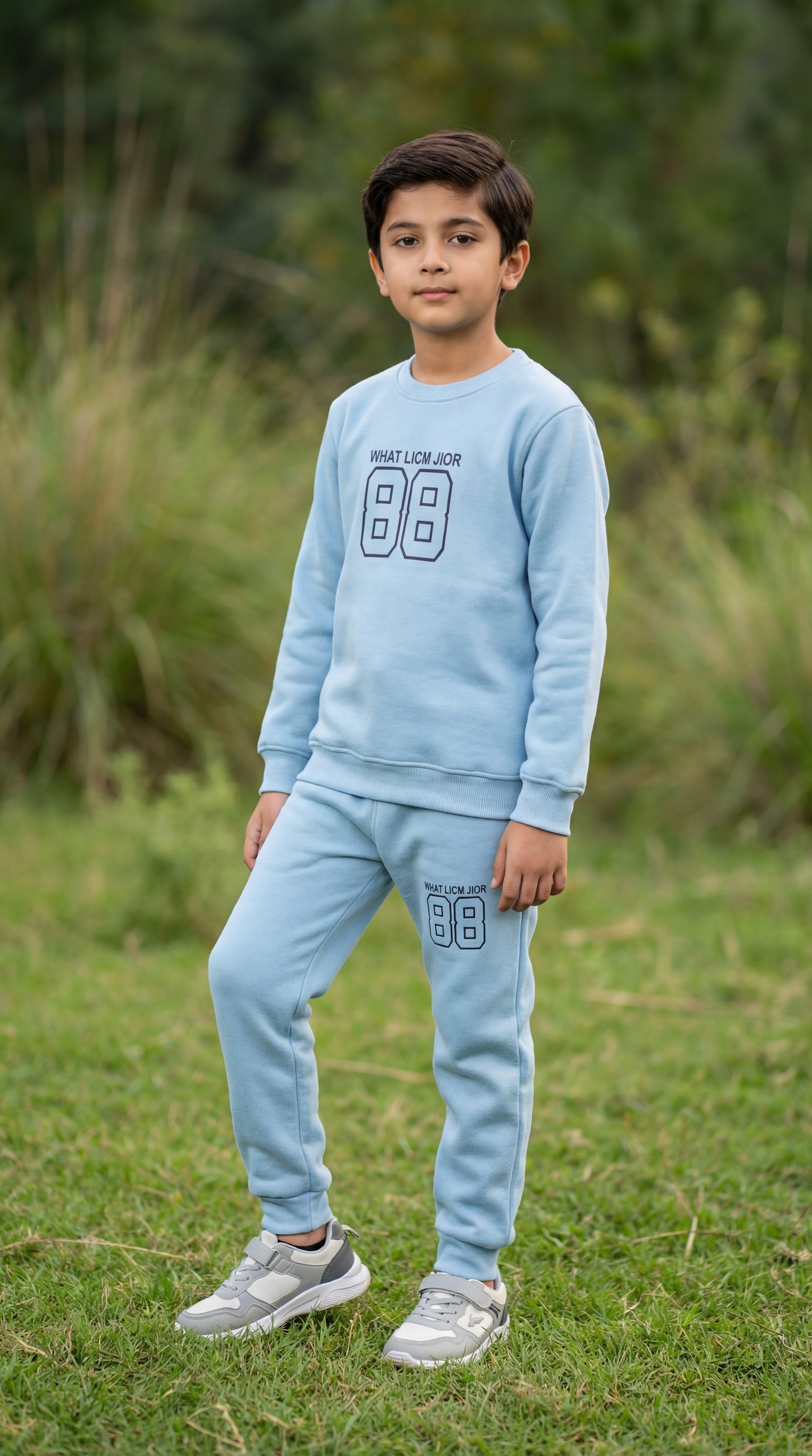 Fineloops Kids' "Varsity 88" 2-Piece Set – Sky Blue Sweatshirt & Trousers