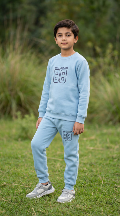 Fineloops Kids' "Varsity 88" 2-Piece Set – Sky Blue Sweatshirt & Trousers