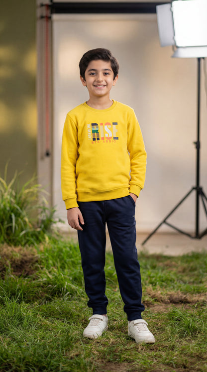 Fineloops Kids' "RISE" 2-Piece Fleece Set – Mustard Sweatshirt & Navy Trousers