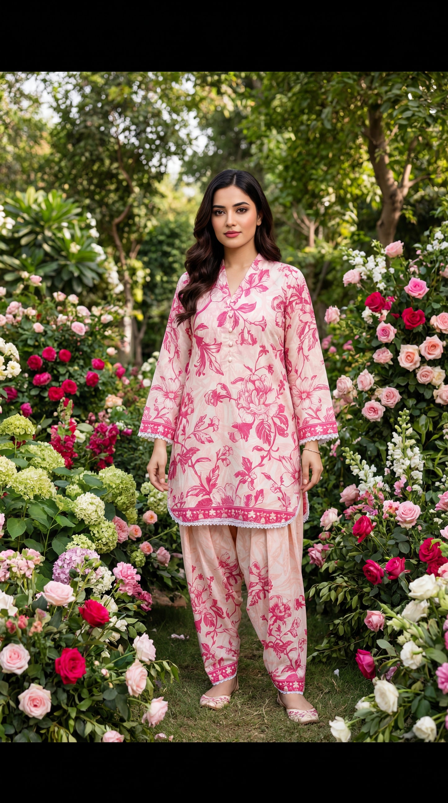 Fineloops Floral Blossom 2-Piece Printed Lawn Set – Pink & Cream Shirt & Trouser