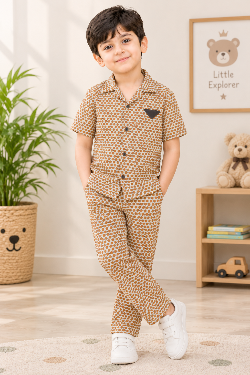 Caramel Dot Charm – Premium Blended Jacquard Boys 2 Piece Set