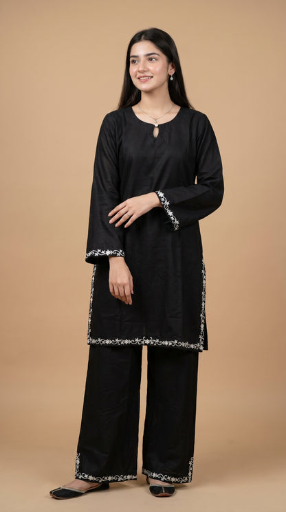 Minimalist Elegance: Black Designer 2-Piece Cotton Suit