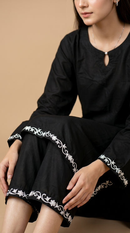 Minimalist Elegance: Black Designer 2-Piece Cotton Suit