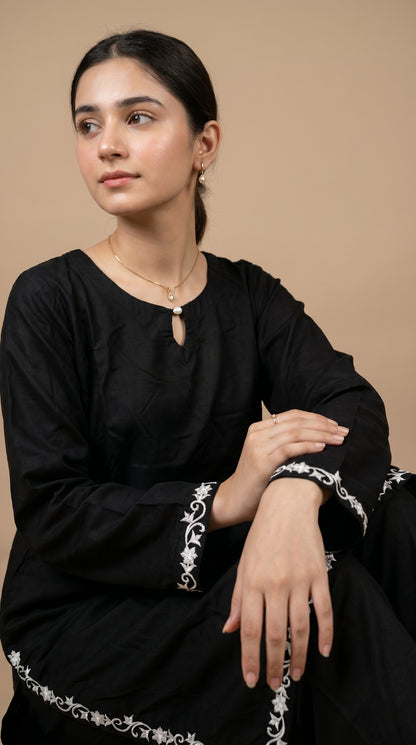 Minimalist Elegance: Black Designer 2-Piece Cotton Suit