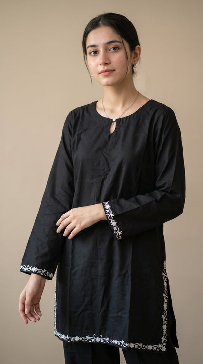 Minimalist Elegance: Black Designer 2-Piece Cotton Suit