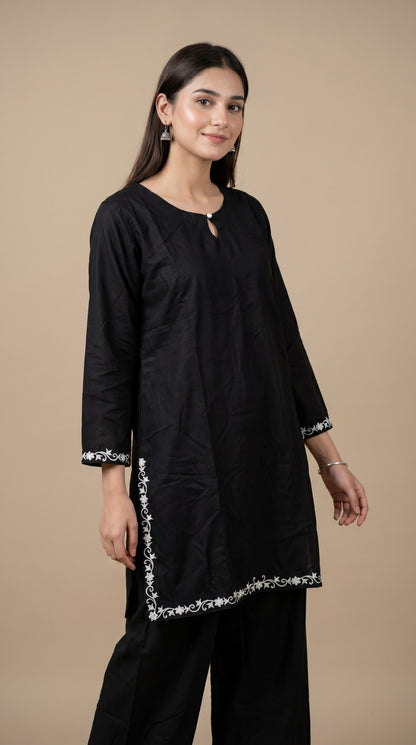 Minimalist Elegance: Black Designer 2-Piece Cotton Suit