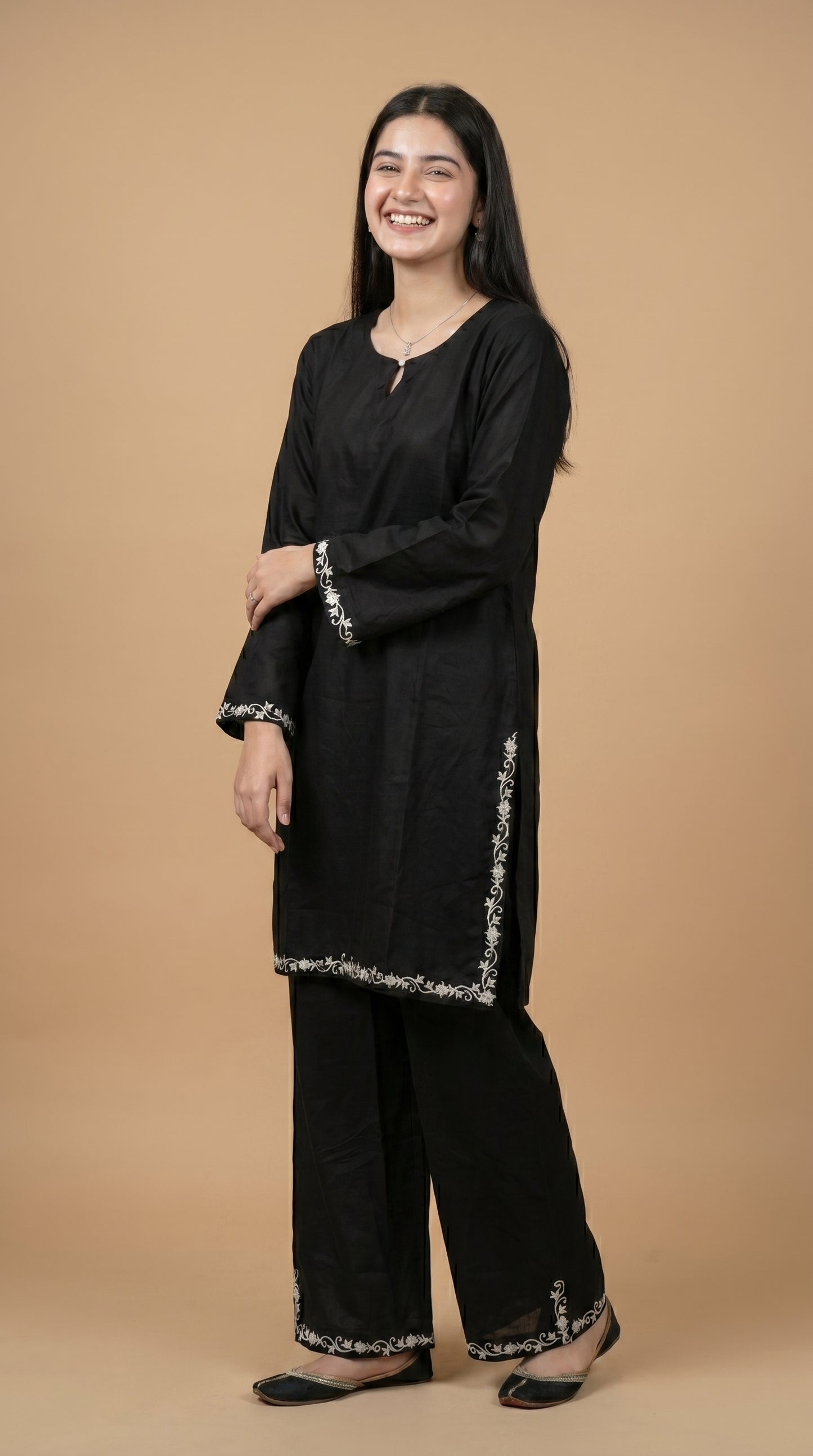 Minimalist Elegance: Black Designer 2-Piece Cotton Suit