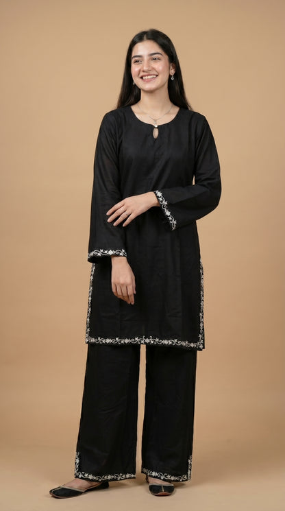 Minimalist Elegance: Black Designer 2-Piece Cotton Suit