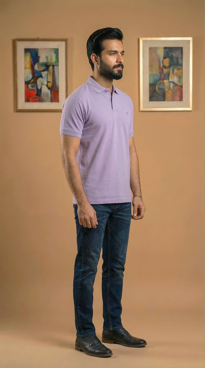 Lavender Men's Slim-Fit Polo Shirt – Premium Cotton